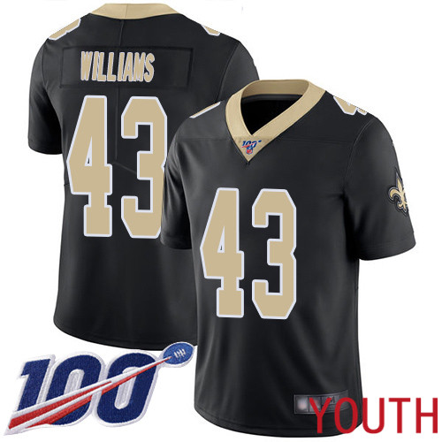 New Orleans Saints Limited Black Youth Marcus Williams Home Jersey NFL Football #43 100th Season Vapor Untouchable Jersey->youth nfl jersey->Youth Jersey